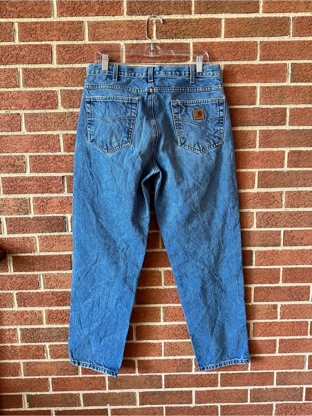 Carhartt Men’s Relaxed Fit Straight Leg Blue Denim Jeans Mid Rise, 34 x 30